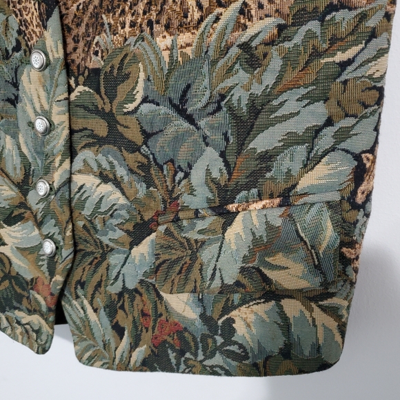 Tapestry Maximalist Vintage Animal Safari Print Vest Waistcoat Size Large Green - Picture 5 of 12